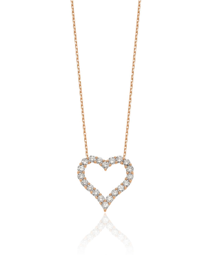 14K Solid Rose Pink Gold Lab Diamond Heart Pendant Necklace