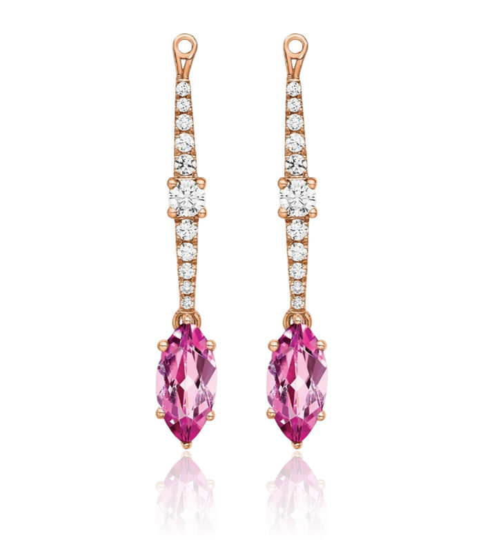 14K Solid Rose Gold Lab Diamond Pink Sapphire Earrings Jacke