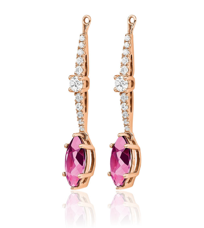 14K Solid Rose Gold Lab Diamond Pink Sapphire Earrings Jacke