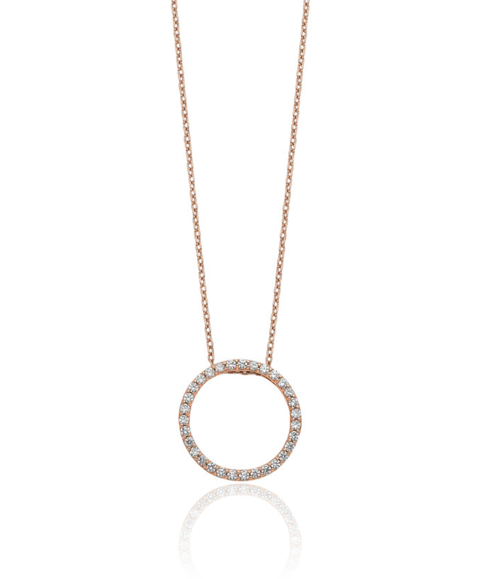 14K Solid Rose Pink Gold Lab Diamond Circle Round Geometric Chain Necklace