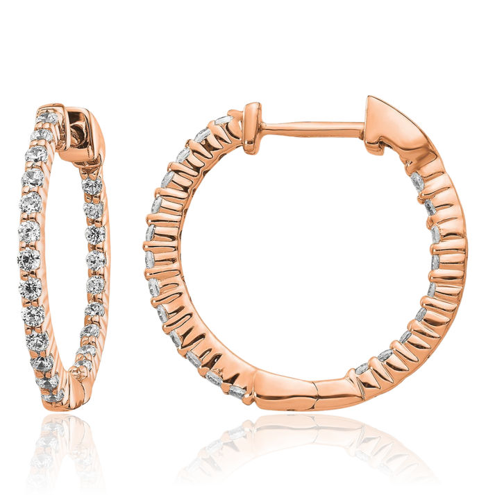 14K Solid Rose Pink Gold Lab Diamond Round Hoop Earrings