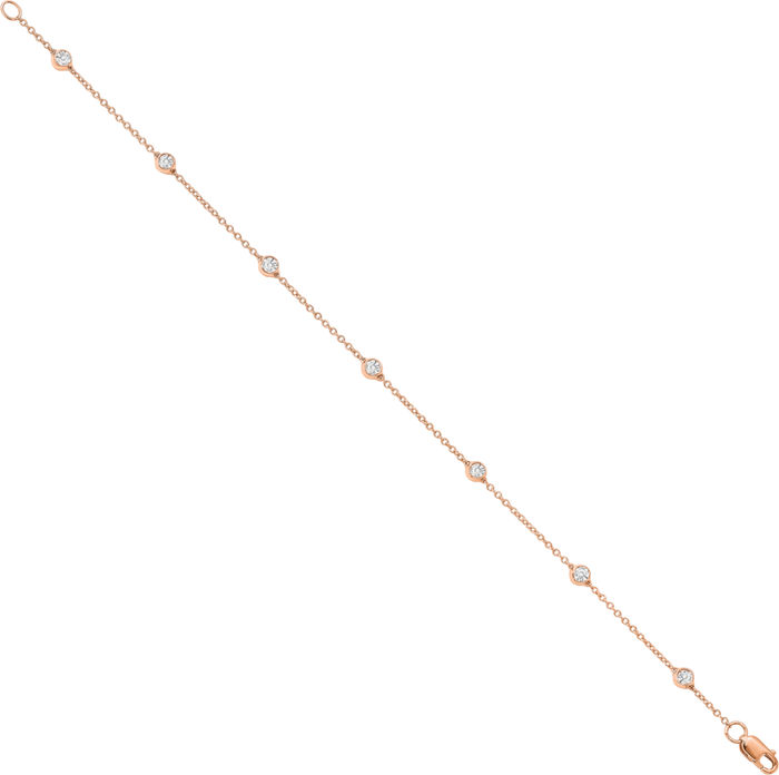 14K Solid Rose Pink Gold Lab Diamond Nine Station Bracelet Anklet