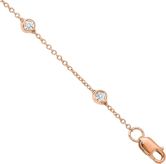 14K Solid Rose Pink Gold Lab Diamond Nine Station Bracelet Anklet