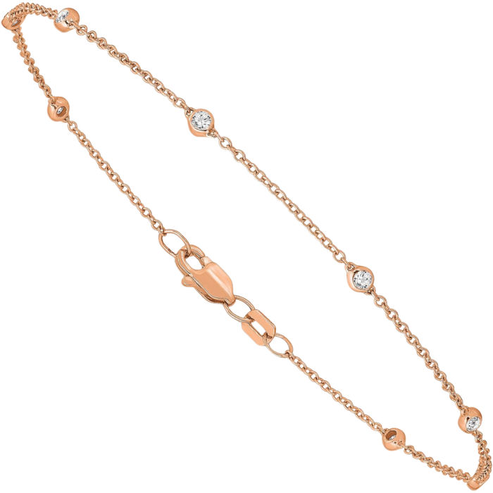 14K Solid Rose Pink Gold Lab Diamond Seven Station Tennis Bracelet