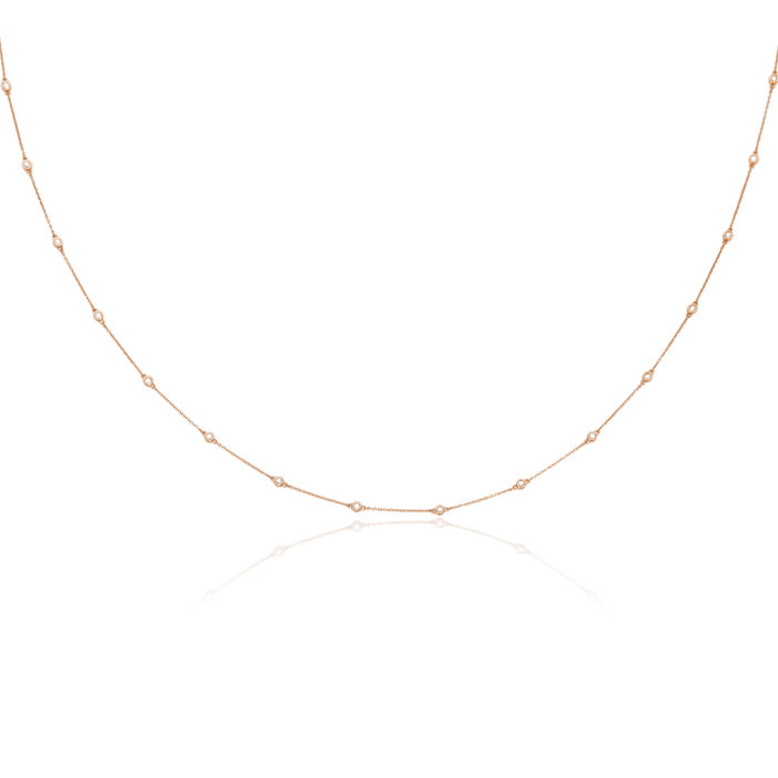 14K Solid Rose Pink Gold Lab Diamond 16 Station Necklace Chain