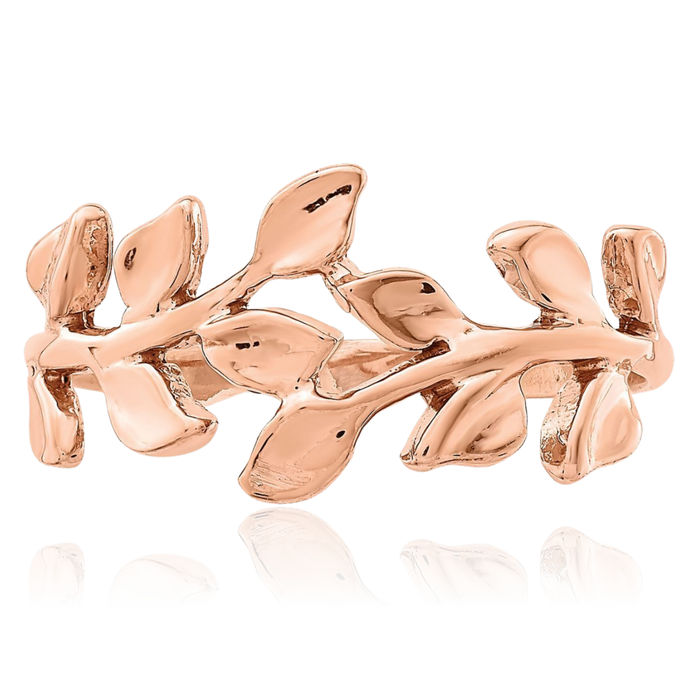 14K Solid Rose Pink Gold Leaf Flower Ring