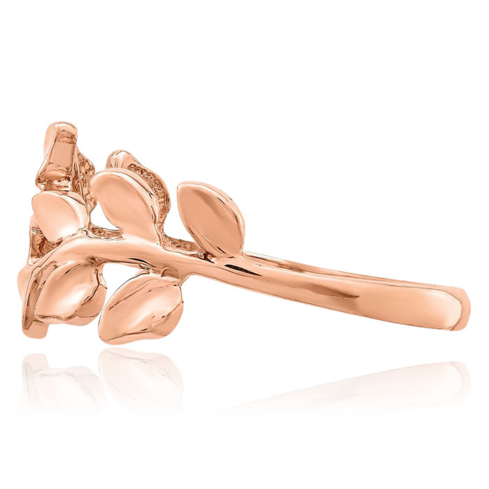 14K Solid Rose Pink Gold Leaf Flower Ring