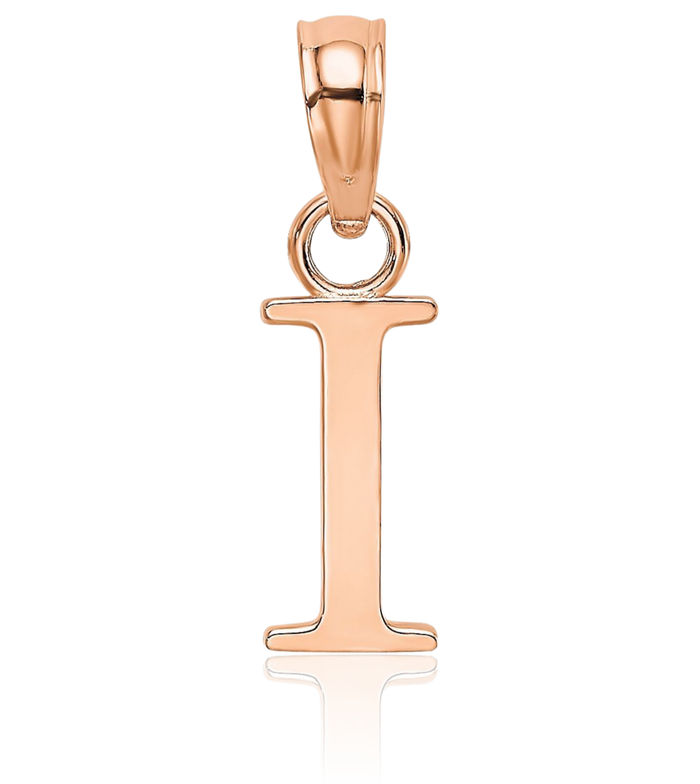 14K Solid Rose Pink Gold Dainty Letter I Initial Name Monogram Necklace Chain Pendant Charm