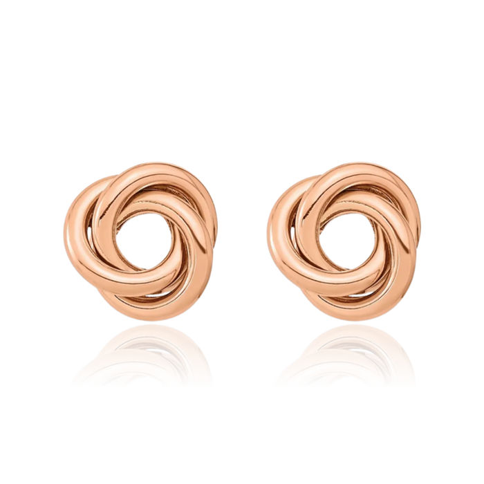 14K Solid Rose Pink Gold Twisted Love Knot Symbol Stud Earrings