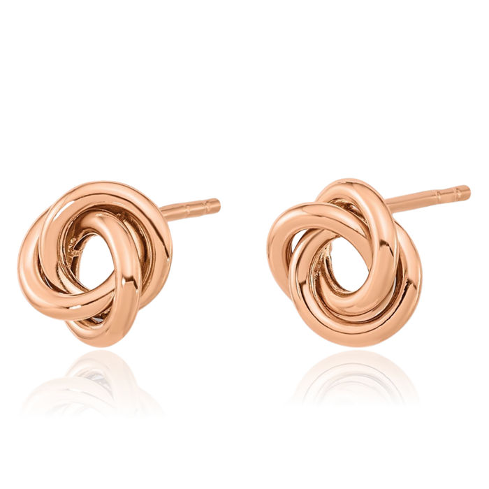 14K Solid Rose Pink Gold Twisted Love Knot Symbol Stud Earrings