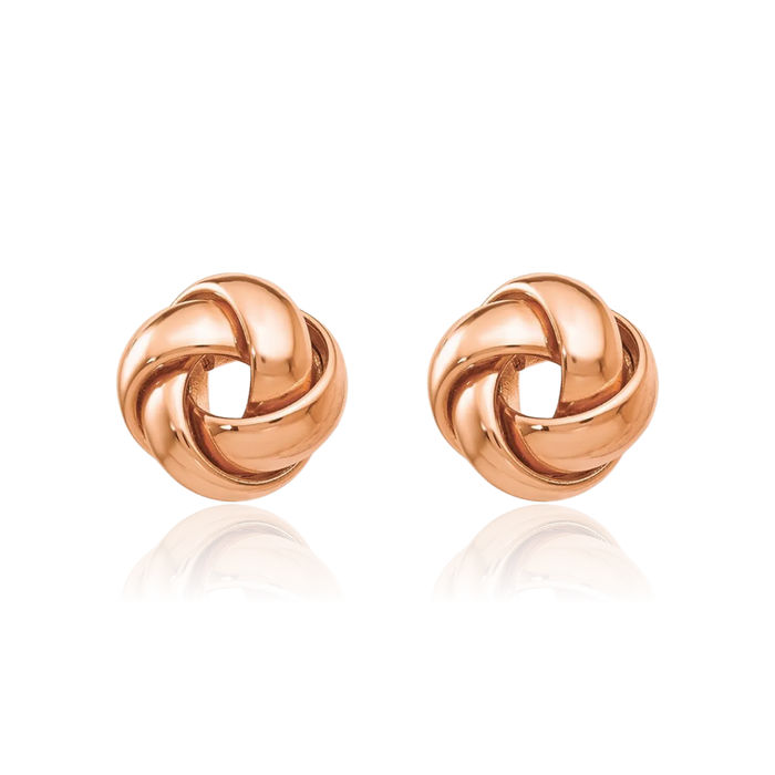 14K Solid Rose Pink Gold Twisted Love Knot Symbol Stud Earrings