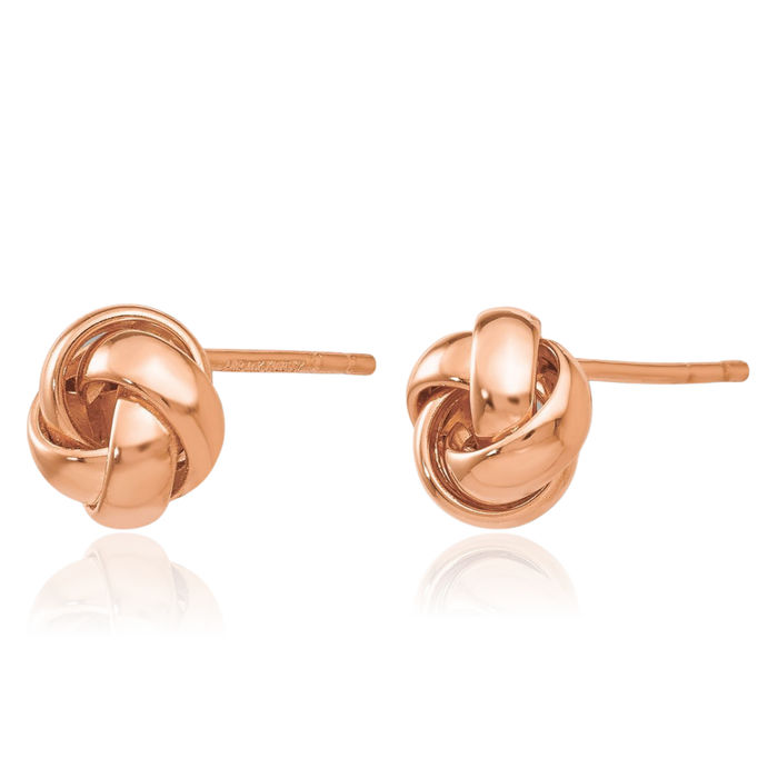 14K Solid Rose Pink Gold Twisted Love Knot Symbol Stud Earrings