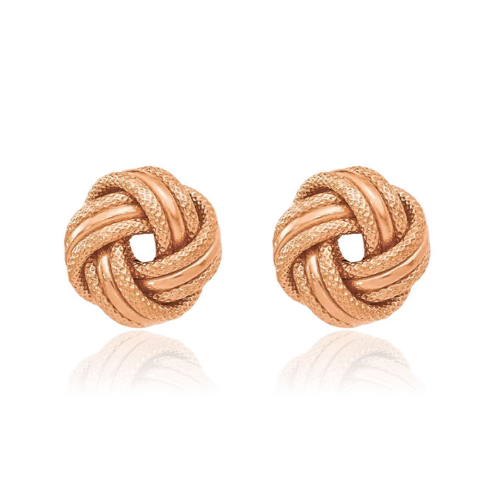 14K Solid Rose Pink Gold Twisted Love Knot Symbol Stud Earrings