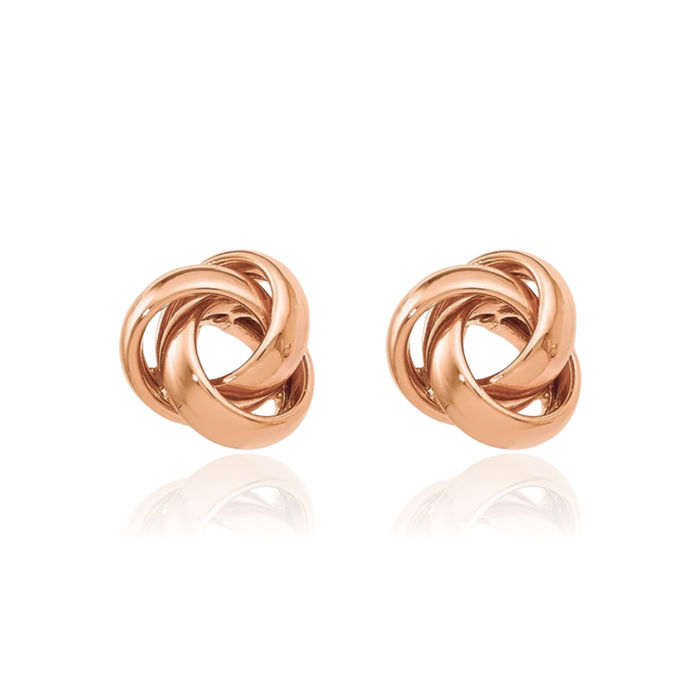 14K Solid Rose Pink Gold Twisted Love Knot Symbol Stud Earrings