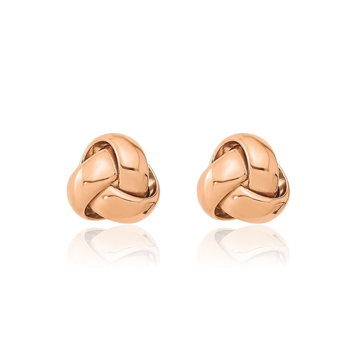 14K Solid Rose Pink Gold Twisted Love Knot Symbol Stud Earrings