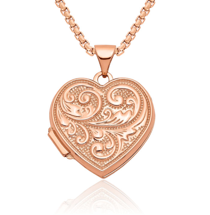 14K Solid Rose Pink Gold Love You Always Heart Personalized Photo Locket Necklace Picture Pendant Charm