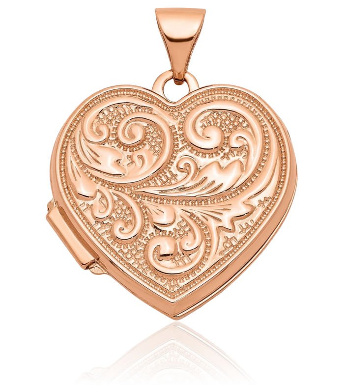 14K Solid Rose Pink Gold Love You Always Heart Personalized Photo Locket Necklace Picture Pendant Charm