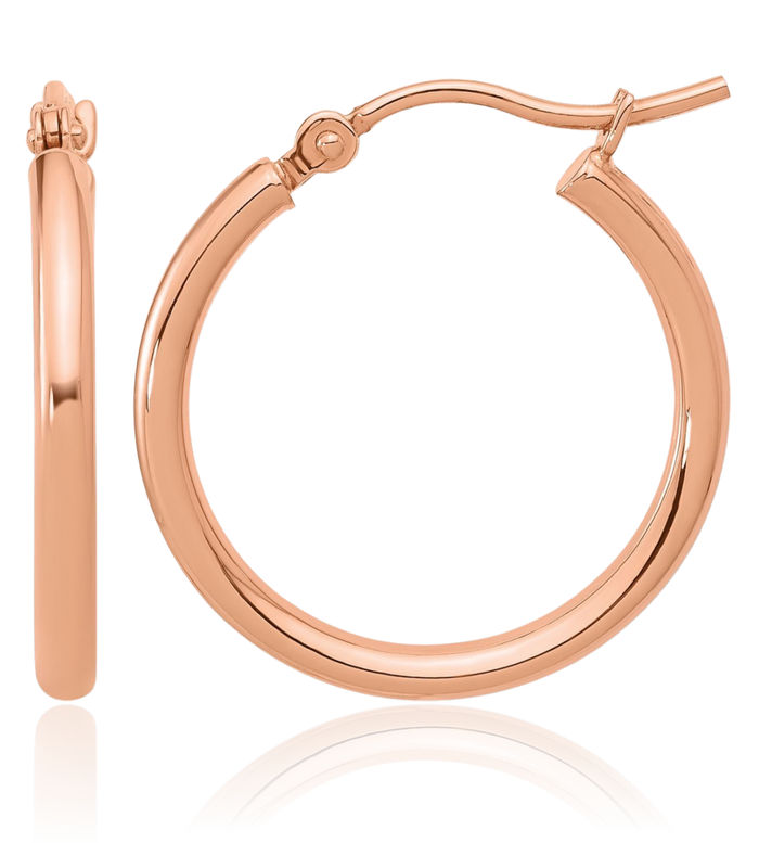 14K Solid Rose Pink Gold Medium Hoop Earrings