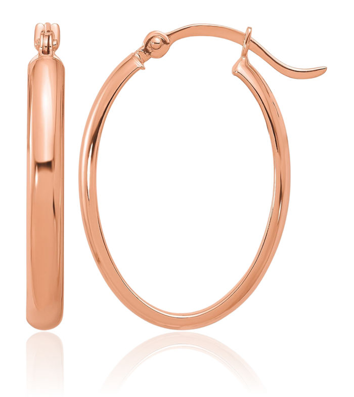 14K Solid Rose Pink Gold Oval Hoop Earrings