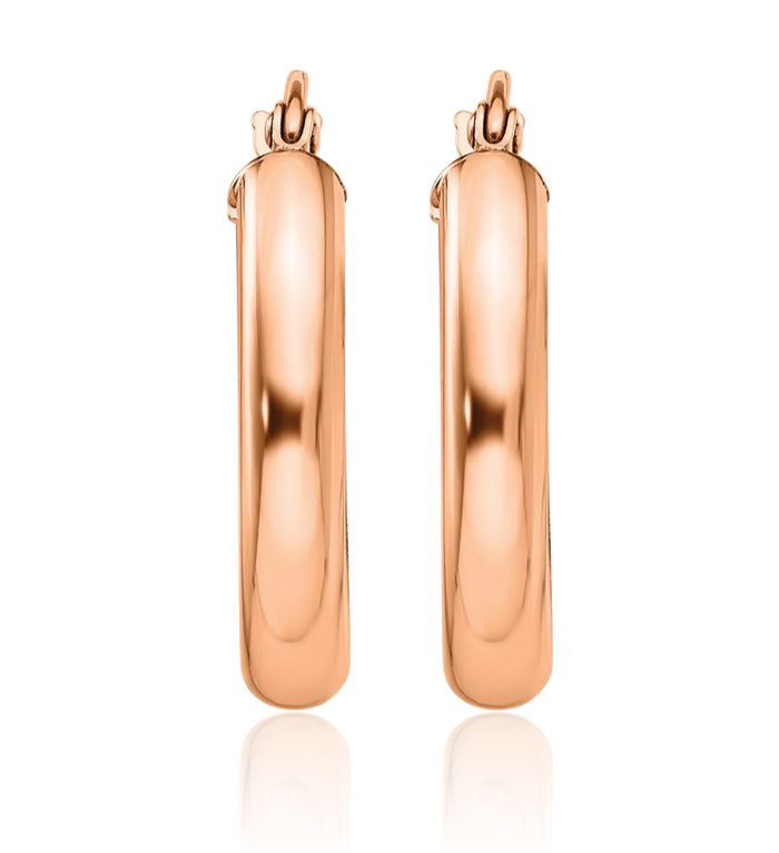 14K Solid Rose Pink Gold Oval Tube Medium Hoop Earrings