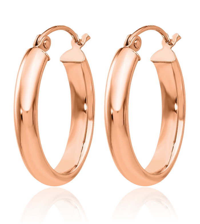 14K Solid Rose Pink Gold Oval Tube Medium Hoop Earrings