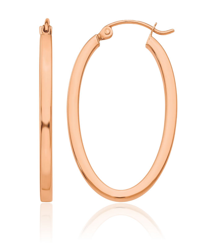 14K Solid Rose Pink Gold Oval Tube Medium Hoop Earrings