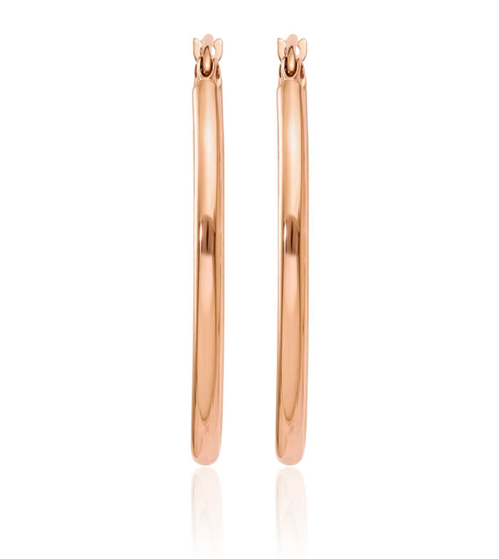 14K Solid Rose Pink Gold Oval Medium Hoop Earrings