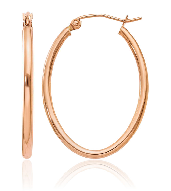 14K Solid Rose Pink Gold Oval Medium Hoop Earrings