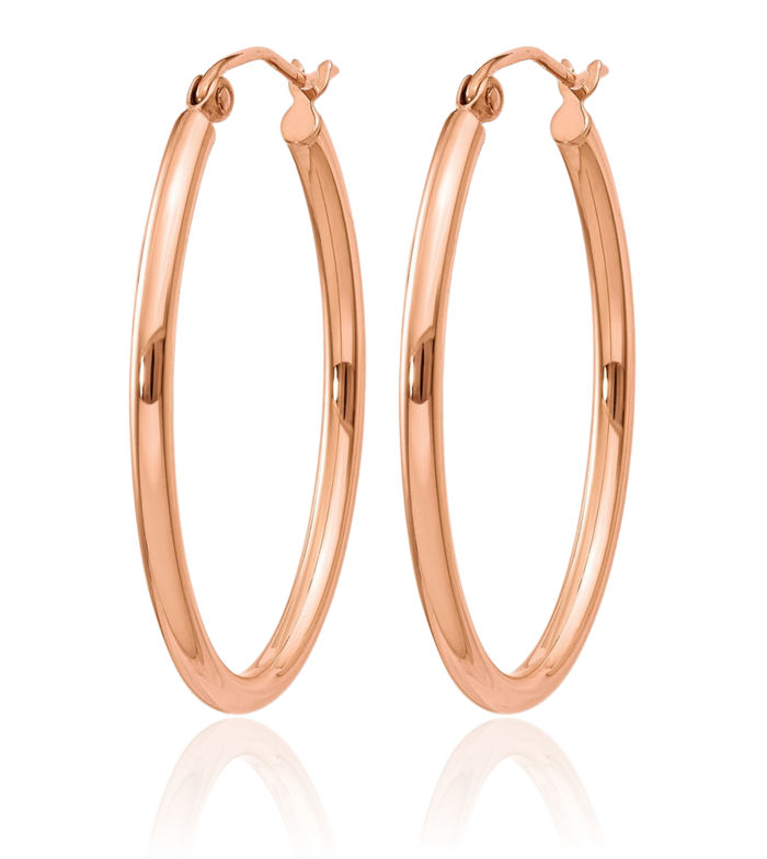 14K Solid Rose Pink Gold Oval Medium Hoop Earrings