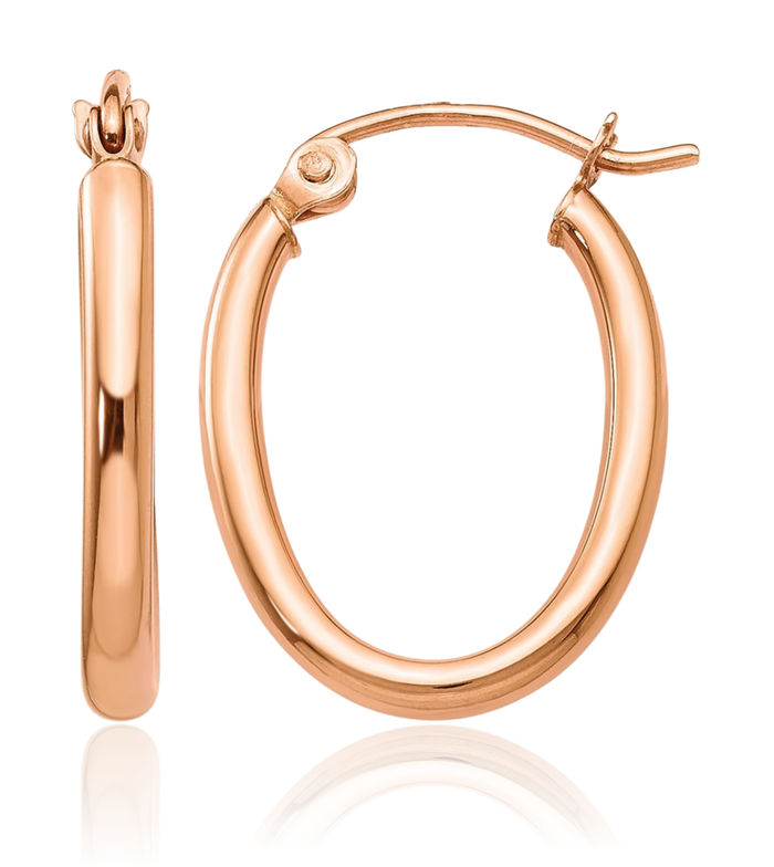 14K Solid Rose Pink Gold Oval Medium Hoop Earrings