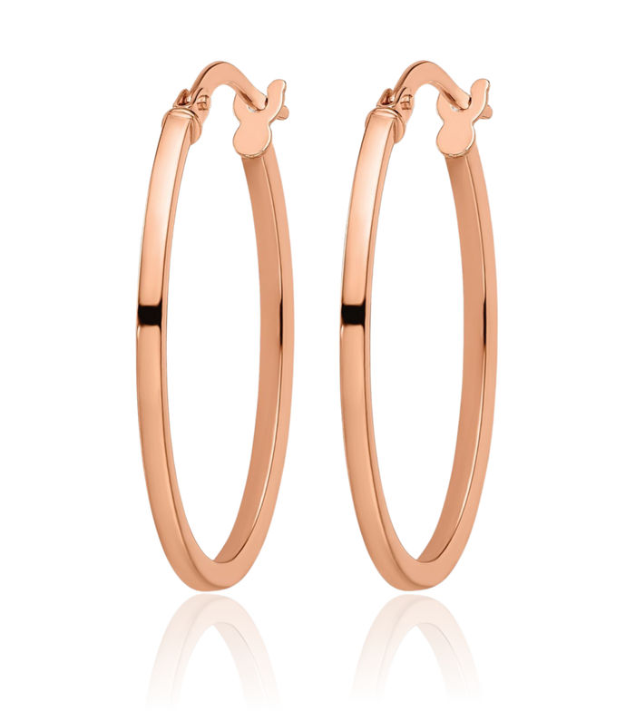 14K Solid Rose Pink Gold Oval Medium Hoop Earrings