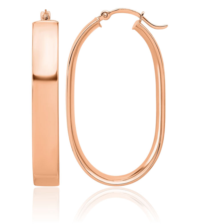 14K Solid Rose Pink Gold Oval Medium Hoop Earrings