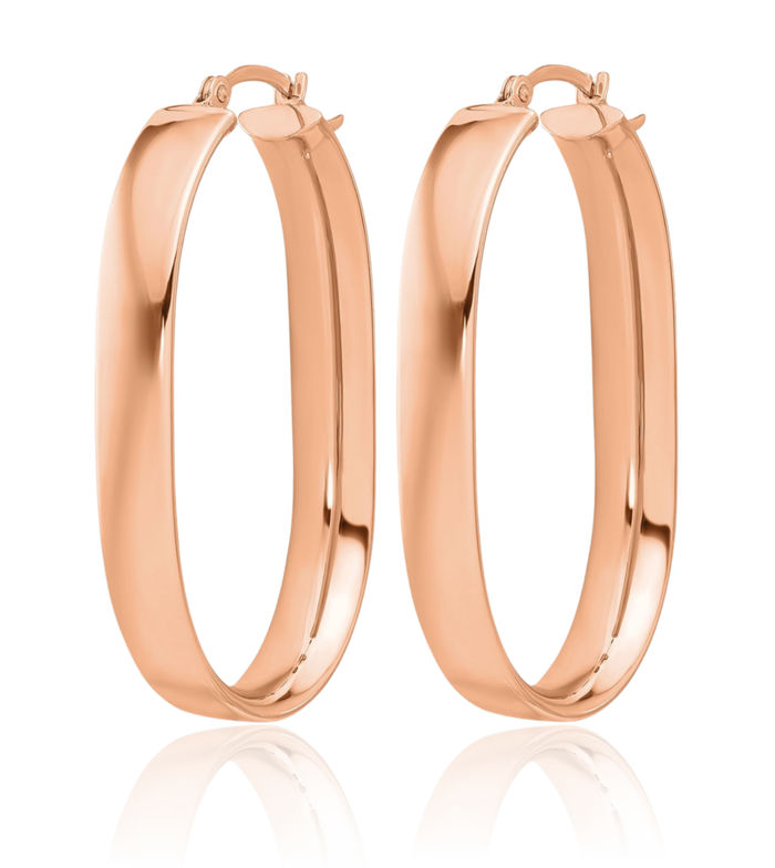 14K Solid Rose Pink Gold Oval Medium Hoop Earrings