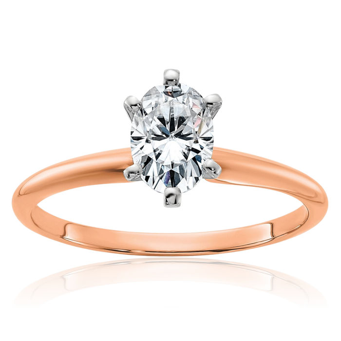 14K Solid Rose Pink Gold Oval Moissanite Solitaire Engagement Ring