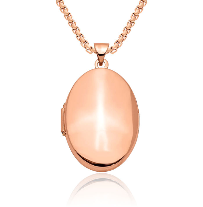 14K Solid Rose Pink Gold Oval Personalized Photo Locket Necklace Picture Pendant Charm