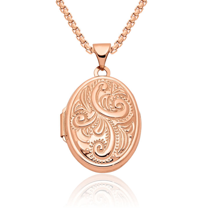 14K Solid Rose Pink Gold Oval Personalized Photo Locket Necklace Picture Pendant Charm