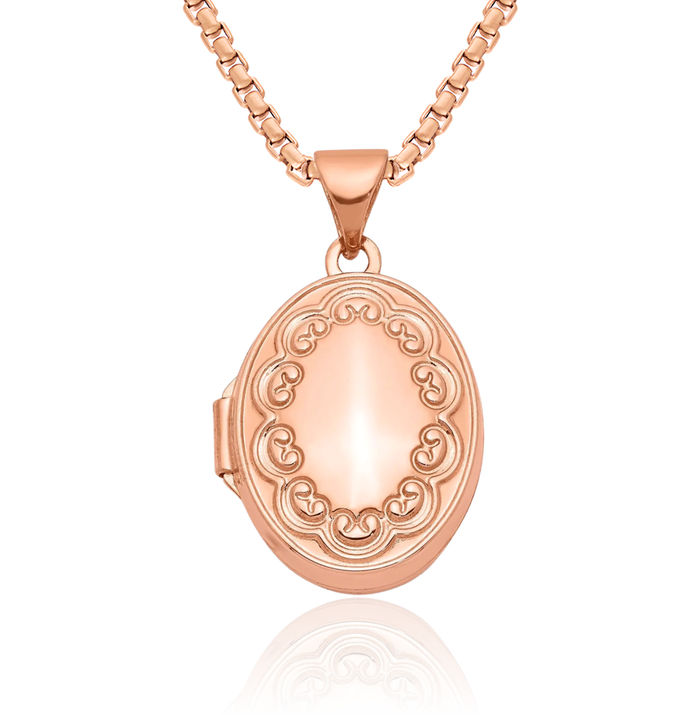 14K Solid Rose Pink Gold Oval Personalized Photo Locket Necklace Picture Pendant Charm