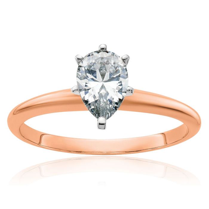 14K Solid Rose Pink Gold Pear Moissanite Solitaire Engagement Ring