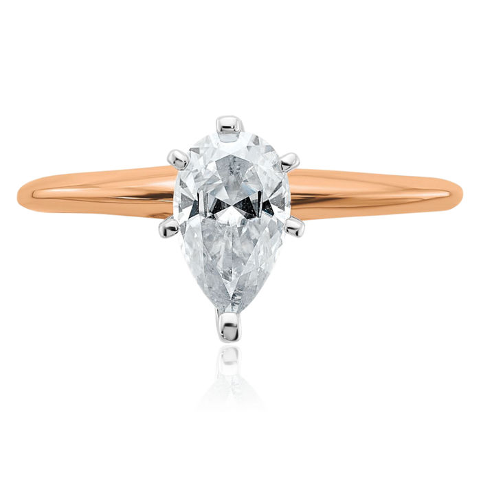 14K Solid Rose Pink Gold Pear Moissanite Solitaire Engagement Ring