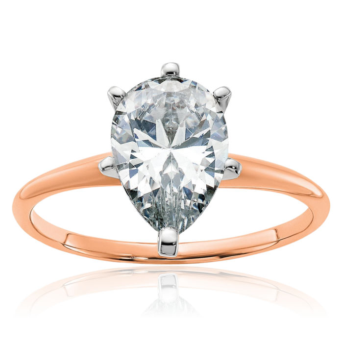 14K Solid Rose Pink Gold Pear Moissanite Solitaire Engagement Ring