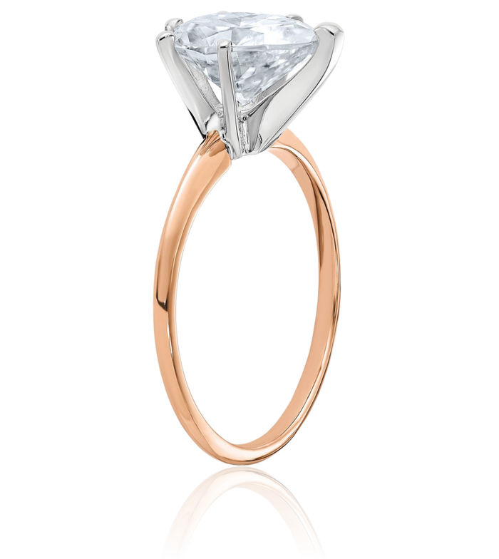 14K Solid Rose Pink Gold Pear Moissanite Solitaire Engagement Ring