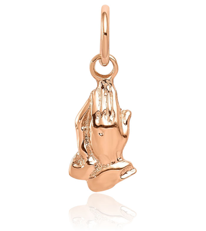 14K Solid Rose Pink Gold Jesus Christ Praying Hands Lord Serenity Prayer Necklace Religious Chain Pendant Christian Faith Charm