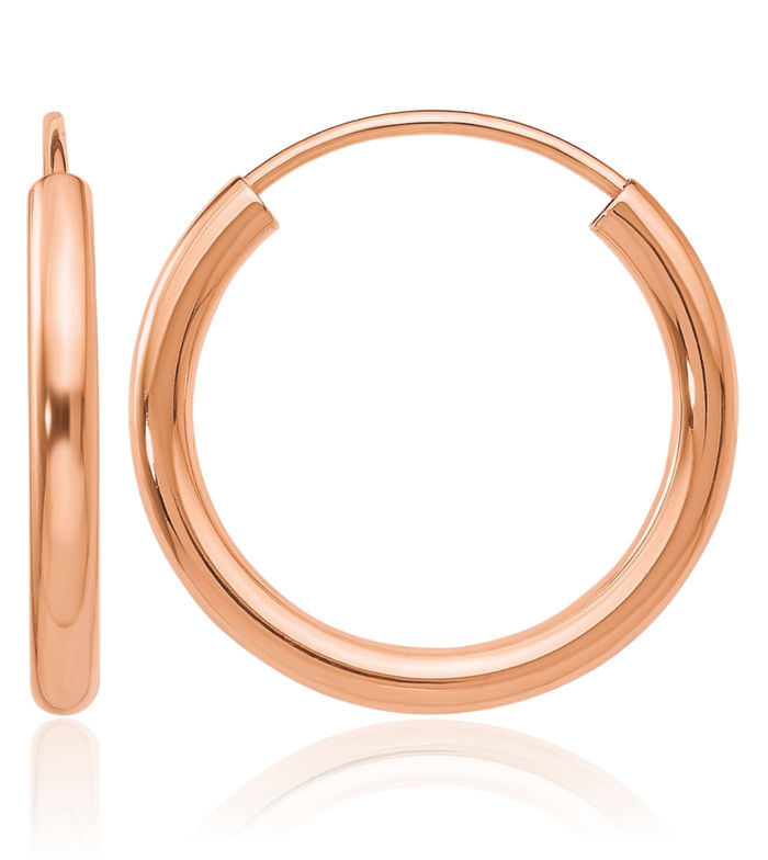 14K Solid Rose Pink Gold Round Endless 2mm Small Hoop Earrings