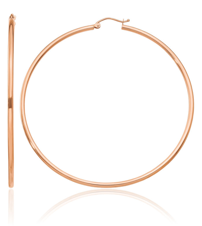 14K Solid Rose Pink Gold Tube Round Extra Large Hoop Earrings