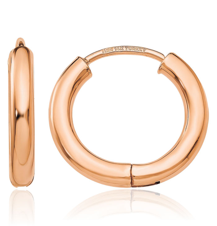 14K Solid Rose Pink Gold Round Huggie Small Hoop Earrings