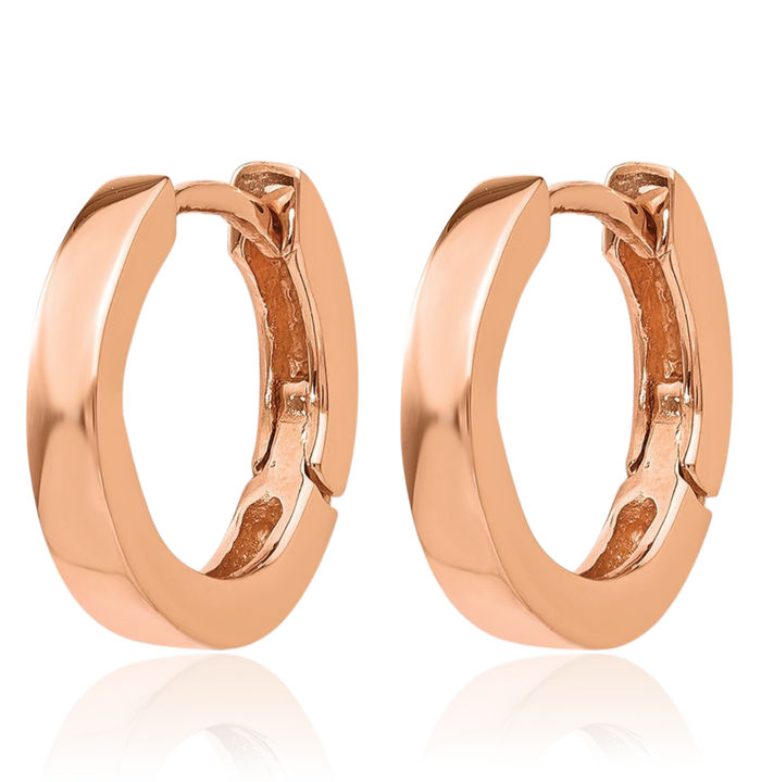 14K Solid Rose Pink Gold Round Huggie Small Hoop Earrings