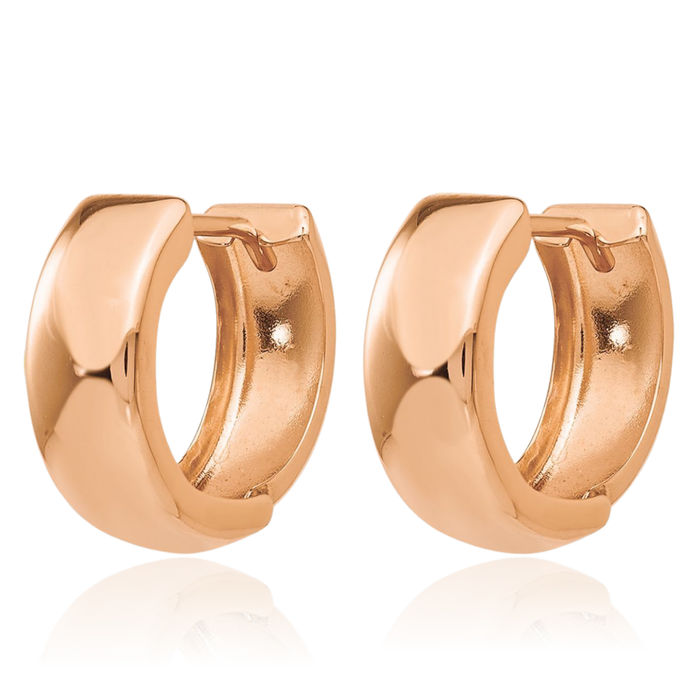 14K Solid Rose Pink Gold Round Huggie Small Hoop Earrings