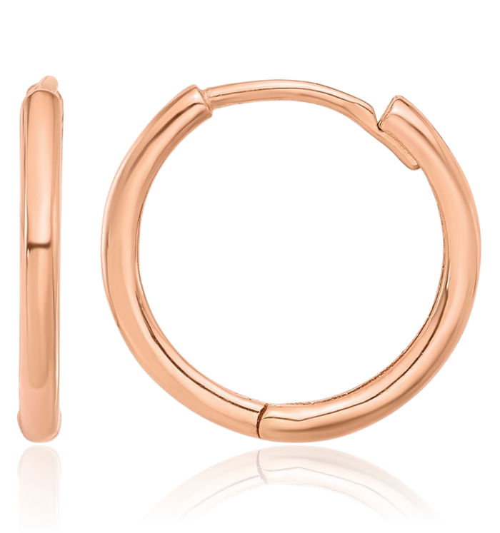 14K Solid Rose Pink Gold Round Huggie Small Hoop Earrings