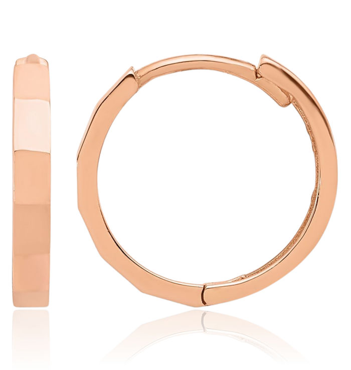 14K Solid Rose Pink Gold Round Huggie Small Hoop Earrings