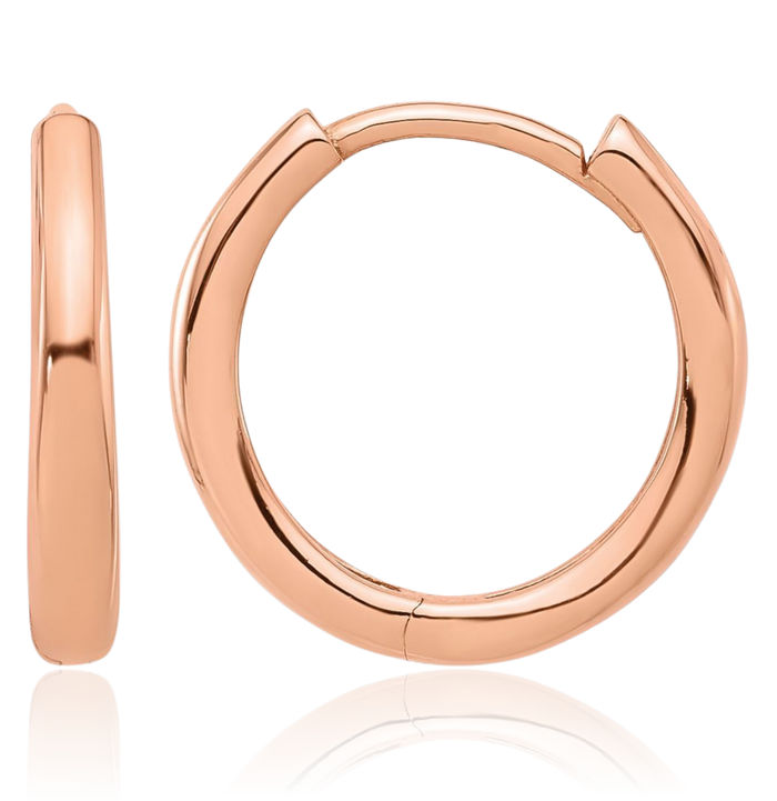 14K Solid Rose Pink Gold Round Huggie Small Hoop Earrings